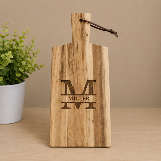 Solid Acacia Cutting Board w/ Leather Hanger