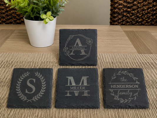 4 set of 4x4 Black Slate Stone Coasters